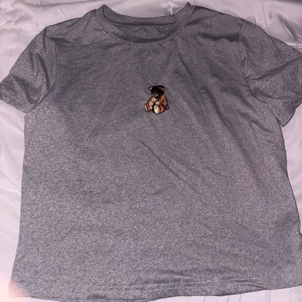 Gray T-Shirt with Teddy Bear Patch